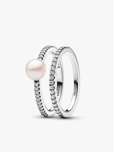 Treated Freshwater Cultured Pearl Ring Band Set