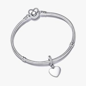 Engravable Heart Tag Dangle Charm Bracelet Set