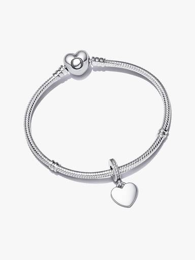 Engravable Heart Tag Dangle Charm Bracelet Set