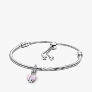Mom Opalescent Heart Dangle Charm Bracelet Set