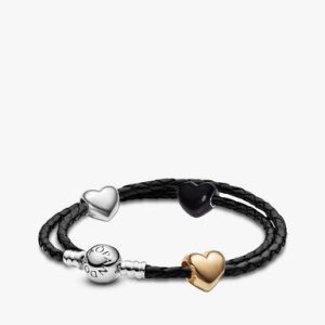 Metallic Puffy Heart Charm Bracelet Set