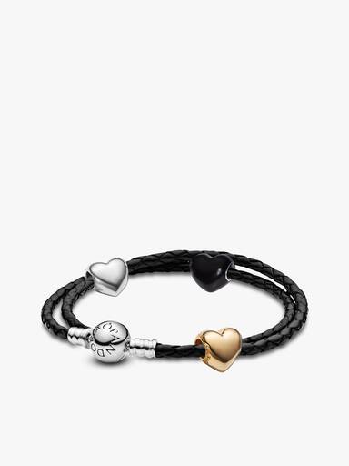 Metallic Puffy Heart Charm Bracelet Set