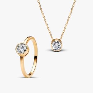 Lab-Grown Diamond Bezel Necklace & Ring Set
