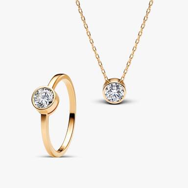 Lab-Grown Diamond Bezel Necklace & Ring Set