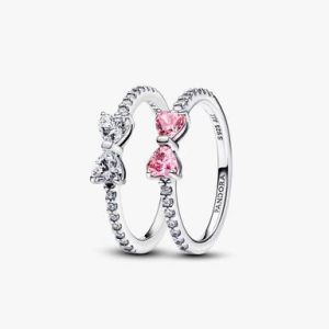 Sparkling Bow Duo Ring Set