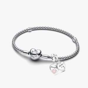 Mom and Daughter Double Heart Charm Bracelet Set
