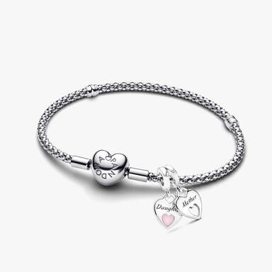 Mom and Daughter Double Heart Charm Bracelet Set