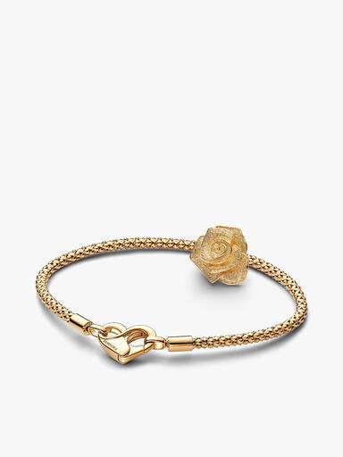 Golden Rose in Bloom Charm Bracelet Set
