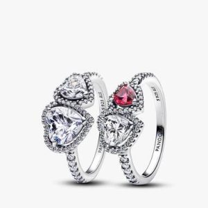 Sparkling Halo Hearts Ring Set