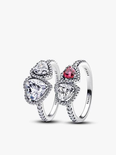 Sparkling Halo Hearts Ring Set
