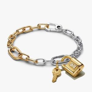 Two Tone Lock and Key Bracelet and Charm Set