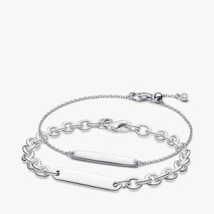 His & Hers Engravable Silver Bracelet Set