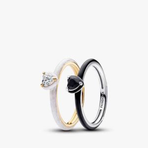 Black & White Chakra Heart Rings Set