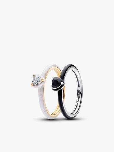 Black & White Chakra Heart Rings Set