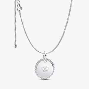Engravable Sparkling Round Tag Pendant Necklace