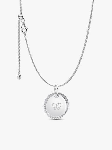 Engravable Sparkling Round Tag Pendant Necklace