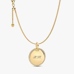 Engravable Sparkling Round Tag Pendant Necklace
