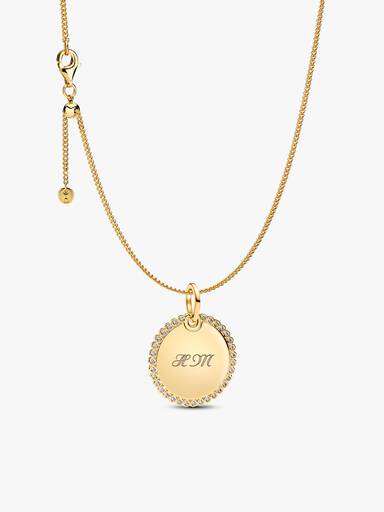 Engravable Sparkling Round Tag Pendant Necklace