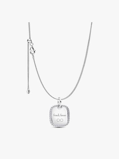 Engravable Sparkling Square Tag Pendant Necklace