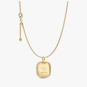 Engravable Sparkling Square Tag Pendant Necklace