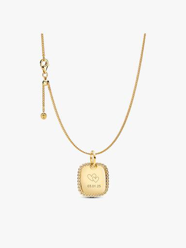 Engravable Sparkling Square Tag Pendant Necklace
