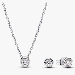 Pandora Era Bezel Lab-grown Diamond Pendant Necklace and Earrings set 0.45 carat tw Sterling Silver
