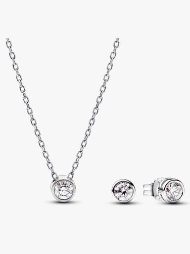 Pandora Era Bezel Lab-grown Diamond Pendant Necklace and Earrings set 0.45 carat tw Sterling Silver