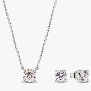 Pandora Era Lab-grown Diamond Pendant Necklace and Earring Set 2.00 carat tw 14k White Gold