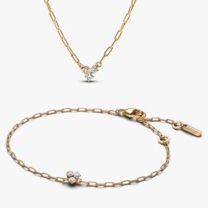 Lab-Grown Diamond Cluster Paperclip Necklace & Bracelet Set