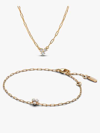 Lab-Grown Diamond Cluster Paperclip Necklace & Bracelet Set