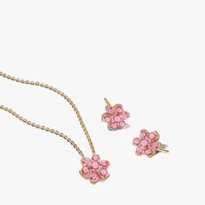 Sparkling Pink Flower Necklace & Earrings Set