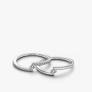 Sparkling Split Solitaire Pavé Ring Stack