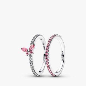 Pink Butterfly Ring Set