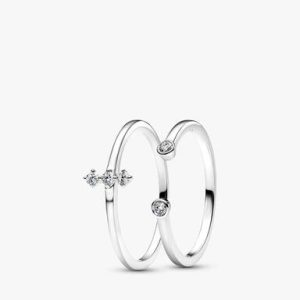 Pandora Era Lab-Grown Diamond White Gold Open and Trio Ring Set