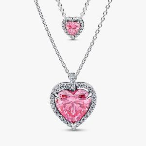 Pink Elevated Hearts Necklace Layering Set