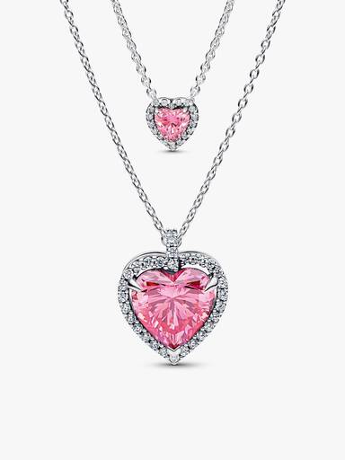 Pink Elevated Hearts Necklace Layering Set