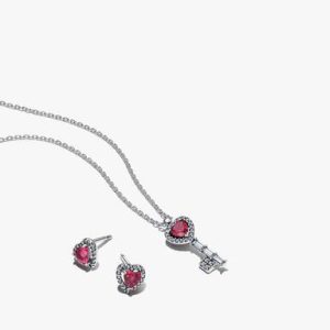 Elevated Heart Key Necklace & Earrings Set
