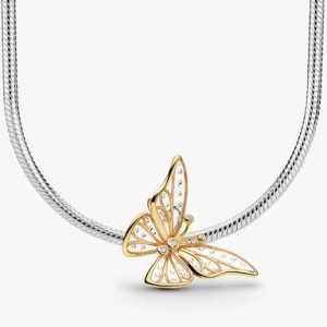 Mixed metal Butterfly Charm Necklace Set