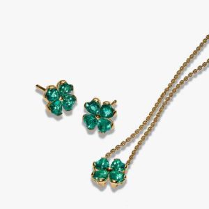 Green Lucky Little Clover Necklace & Earring Set