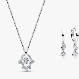 Hamsa Necklace and Earrings Set