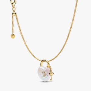 Baroque Pearl Padlock Charm Necklace set