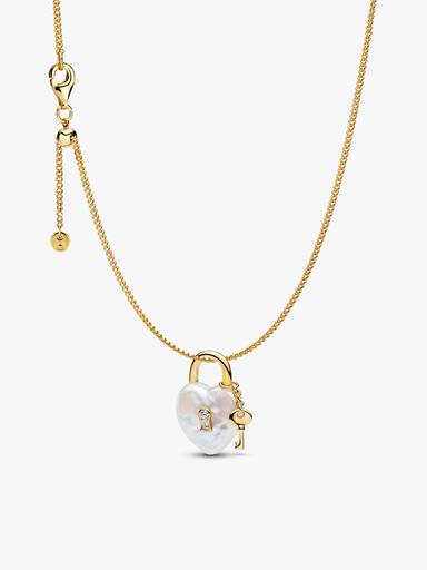 Baroque Pearl Padlock Charm Necklace set