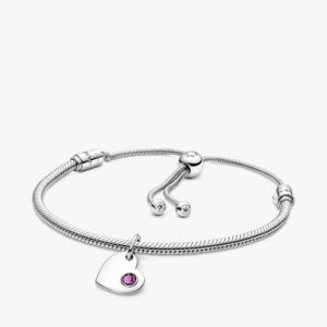 Februrary Engravable Dangle Charm Bracelet Set