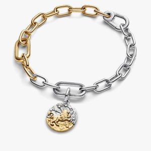 Leo Two-tone Medallion Charm Bracelet Set