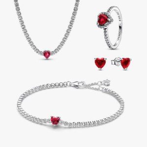 Red Sparkling Heart Tennis Jewelry Set