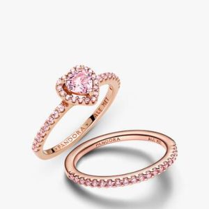 Pink Sparkling Elevated Heart Ring Set