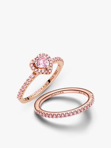 Pink Sparkling Elevated Heart Ring Set