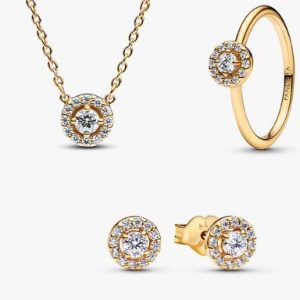 Golden Pave Halo Jewelry Set