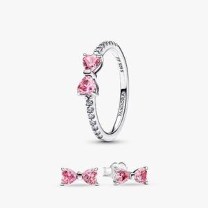 Sparkling Pink Bow Ring Set
