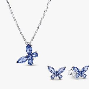 Winter Blue Butterfly Necklace and Earring Set